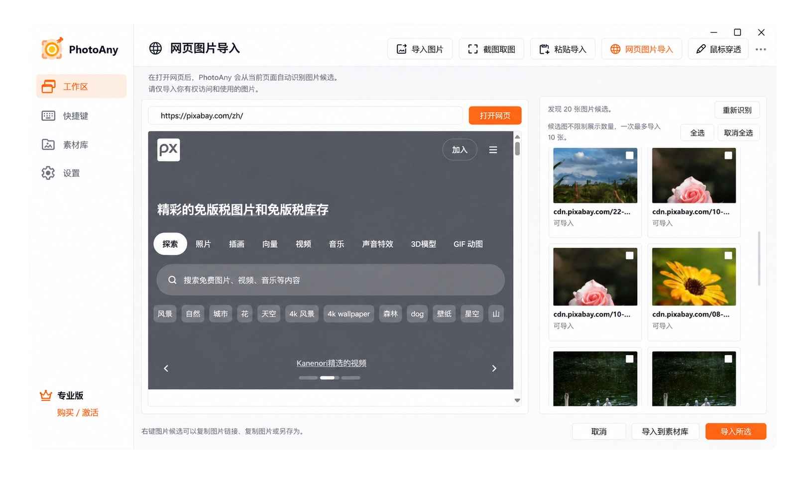 Web image import scene